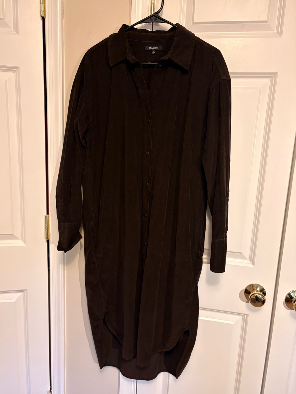 Madewell chocolate brown corduroy shirt dress women’s size L